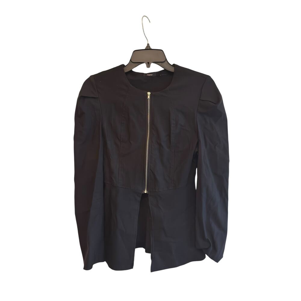 Poetry Black Zip Peplum Blazer Top size M Contemporary Structured Workwear